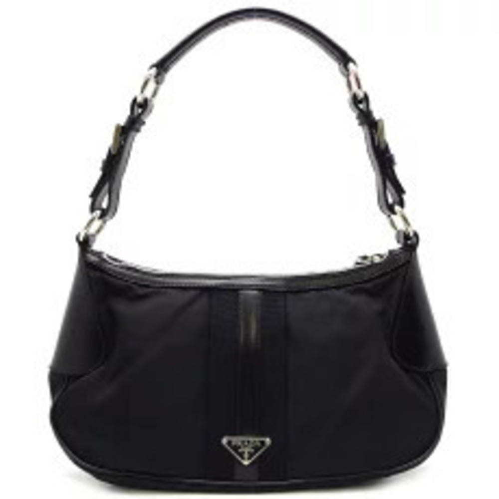 Prada Shoulder Bag Canvas Leather Black